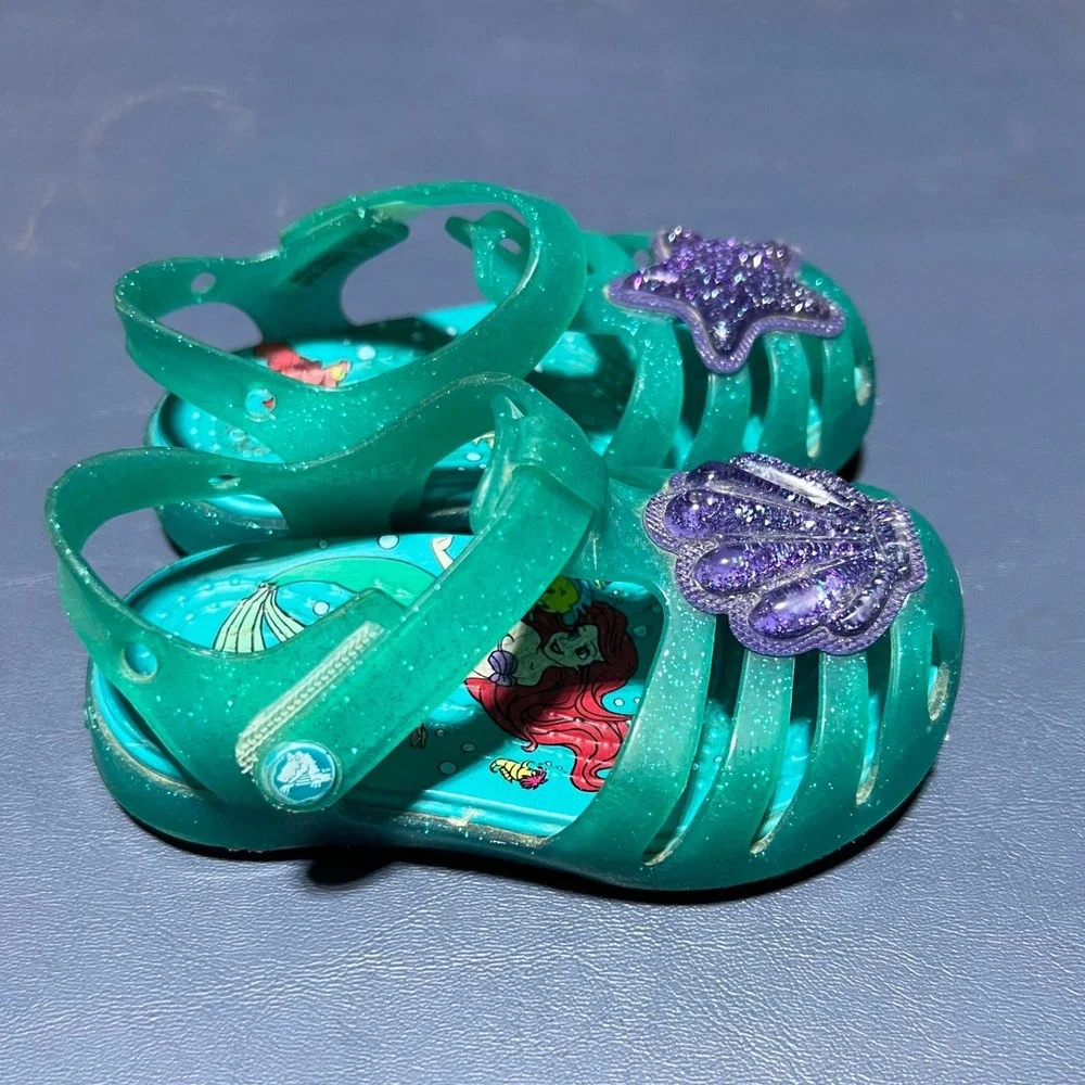 Crocs Disney The Little Mermaid Ariel Jelly Sandals Teal Glitter Baby Size C4
